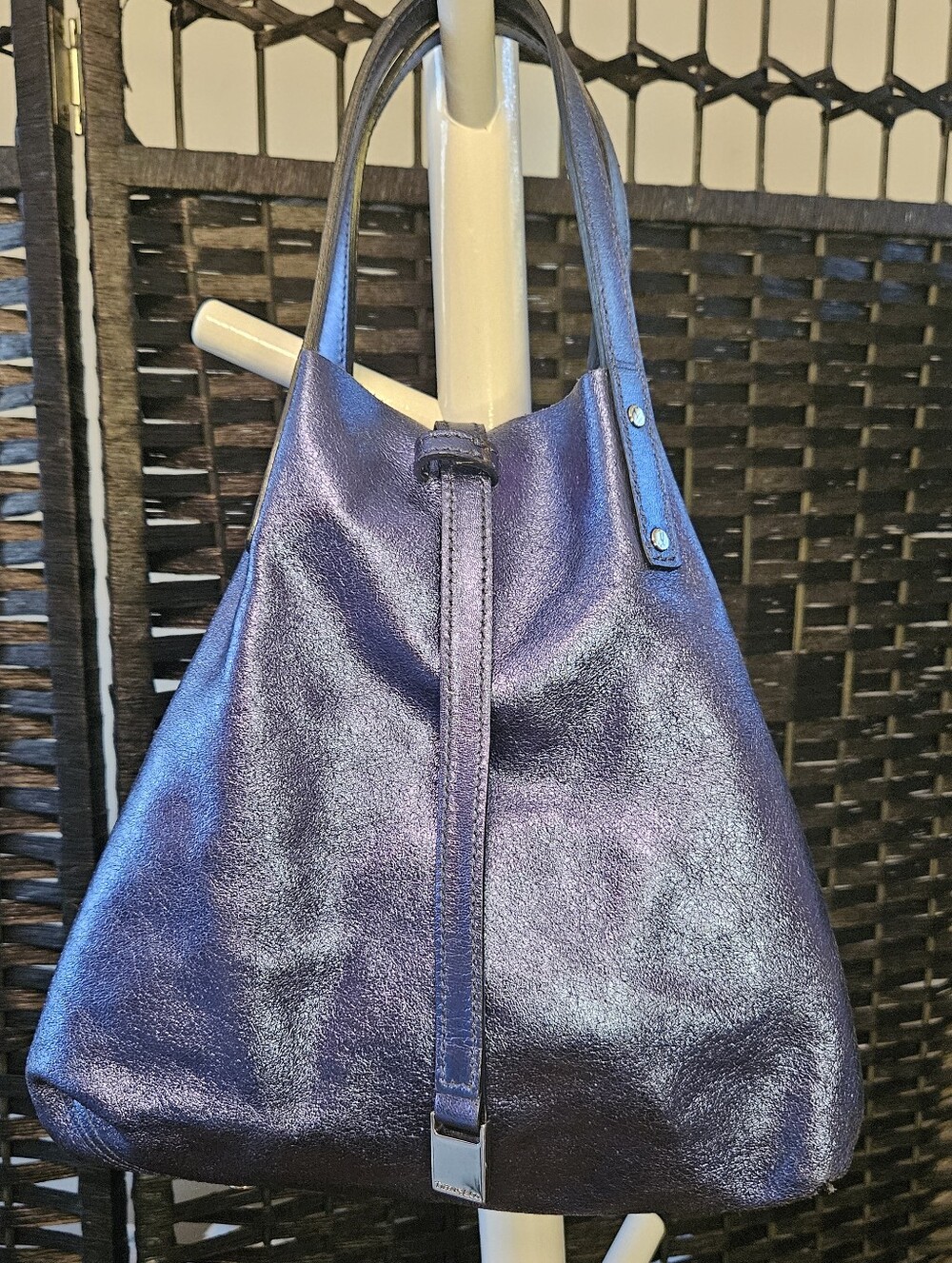 Tiffany & Co. Leather Reversible Metallic And Suede Blue Shoulder Bag